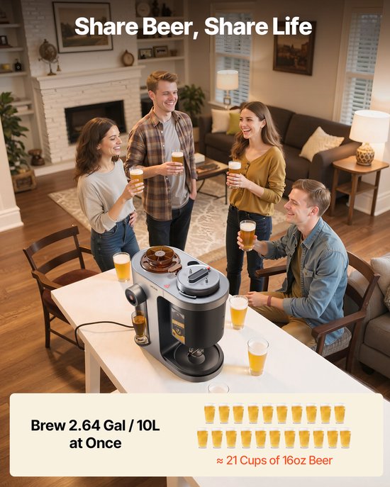 VEVOR Automatisch Bierbrouwsysteem 13 L, 1500 W Bierbrouwmachine, Alles-in-één Thuisbrouwsysteem met Maisch- en Kookinrichting, Binnentank van 304 Roestvrij Staal, Zelf Bier Brouwen van Merkloos — afbeelding 4