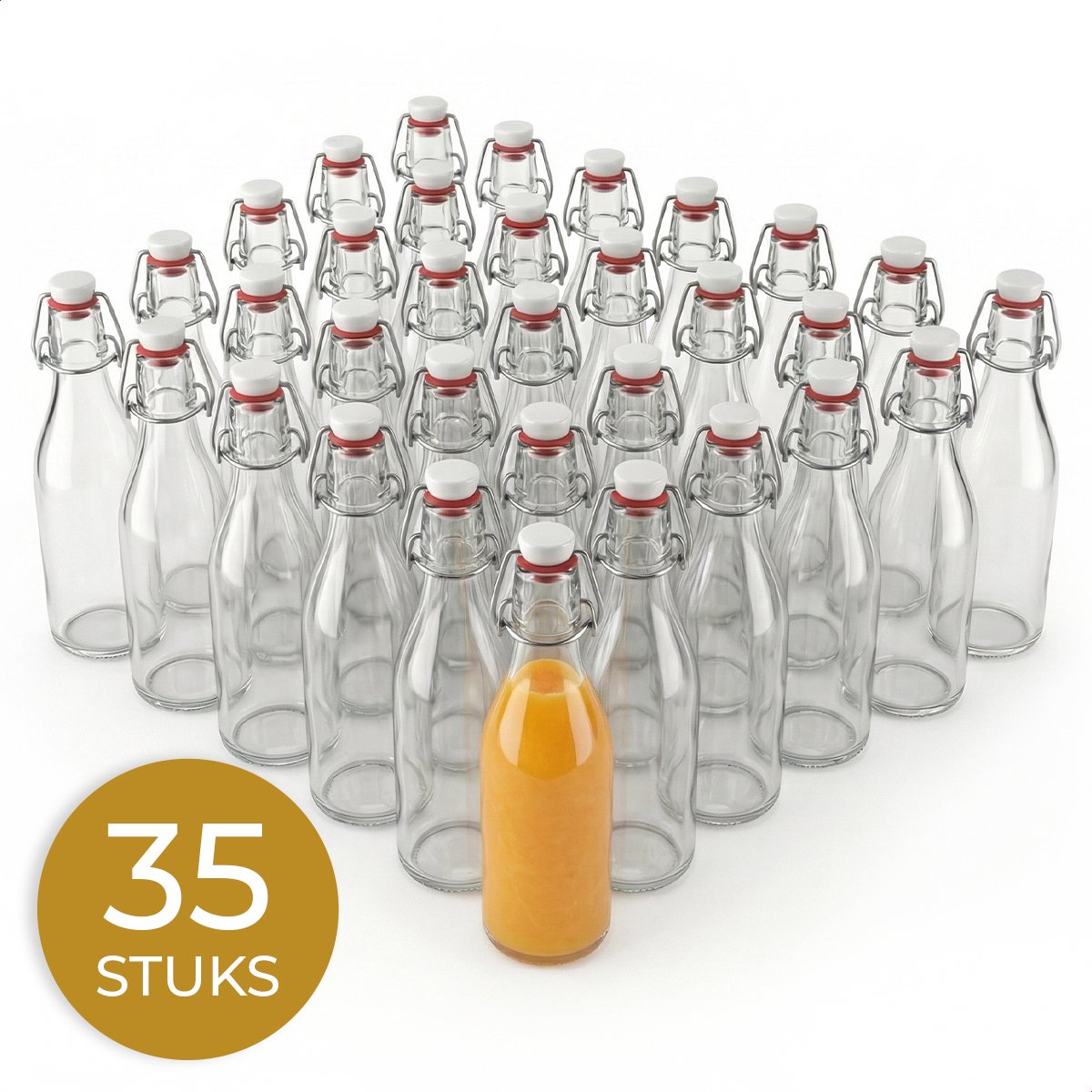 Glasverpakkingen® Beugelfles - Waterfles - 35 Stuks - Glazen Flesjes met Dop - 200 ml - Hervulbaar - Sapfles - Sapflesjes - Smoothie Fles - Sausfles - Weckfles - Inmaakfles - Beugelsluiting
