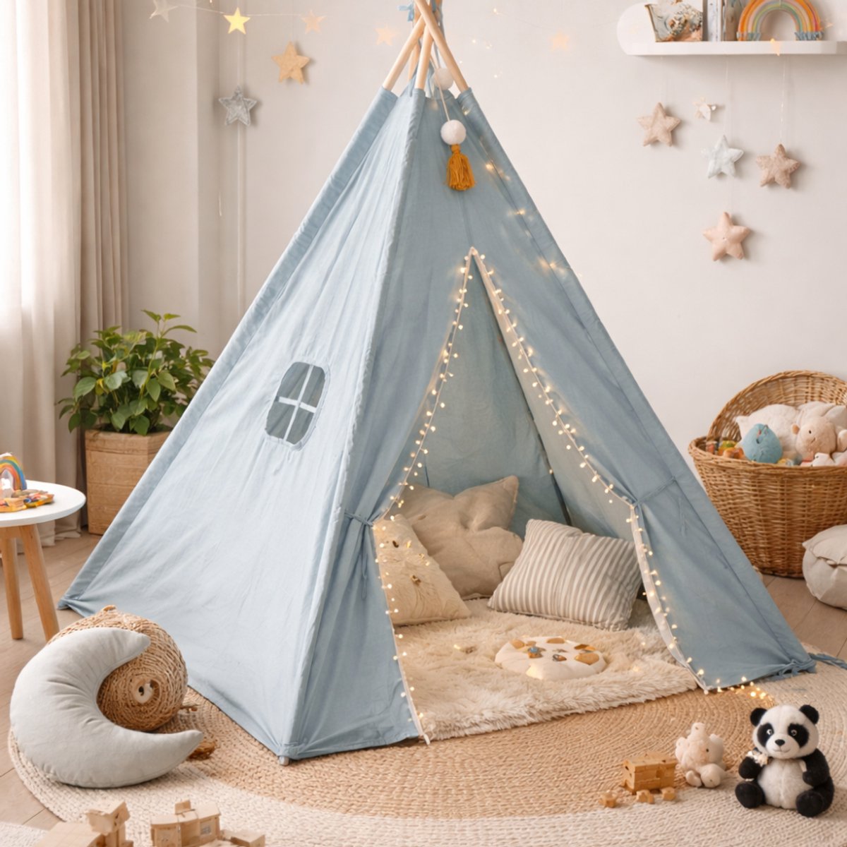MISOU Tipi Tent - voor Kids - 120x120x160cm - Blauw - Speeltent - Binnen en Buiten - Kindertent - Jongens - TOTO