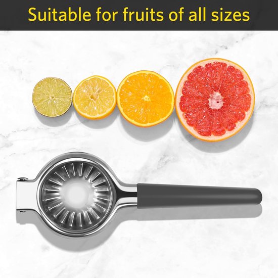 Citruspers Handmatig RVS – Citroenpers – Limoenpers – Fruitpers - Handmatige Citroenpers - Lemon squeezer - Citrusknijper - Zwart van COOAU — afbeelding 2