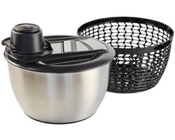 Slacentrifuge RVS 5L met Snij- en Raspmessen – Salade Spinner – Sladroger – Slakom met Mandoline – Groentesnijder – Julienne Snijder – RVS Mengkom