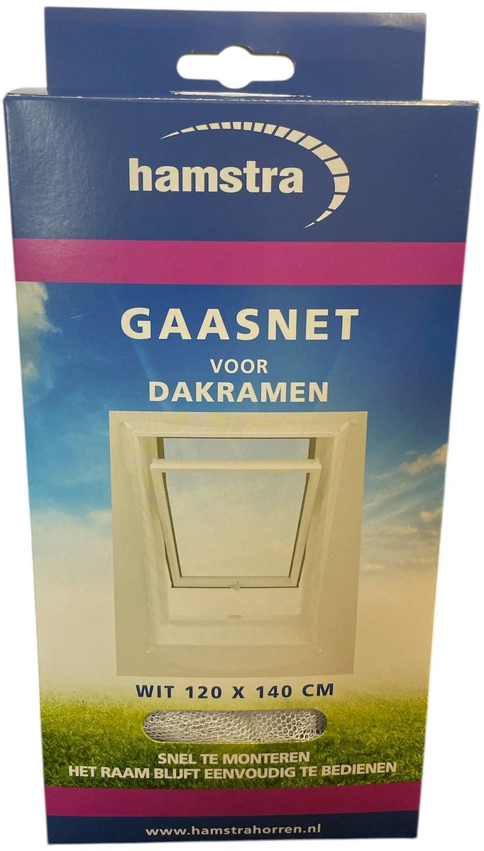 Hamstra gaasnet voor dakramen - wit - 120x140 cm - wasbaar - bevestigingsclips