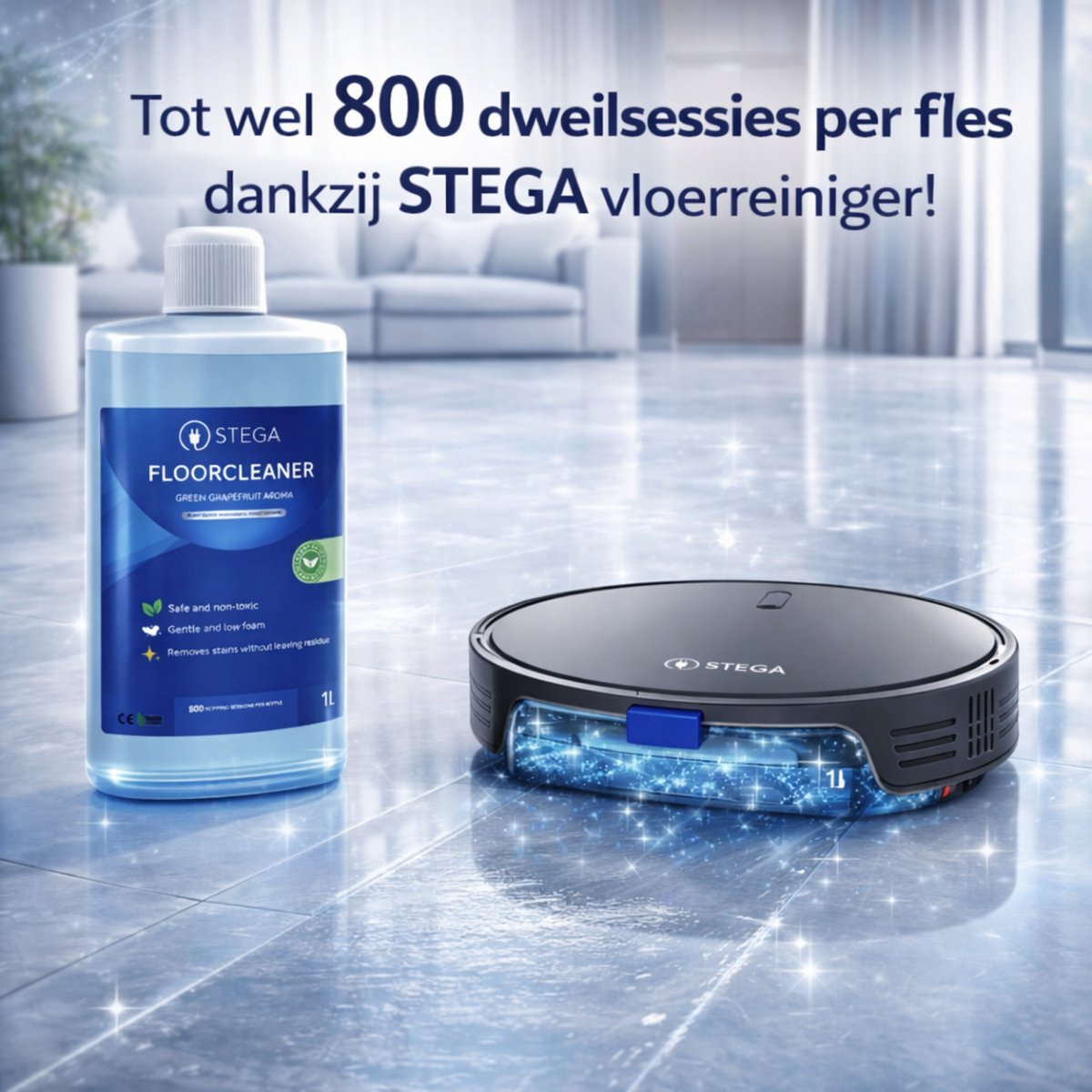 STEGA® Floorcleaner Vloerreiniger voor Robotstofzuiger met Dweilfunctie - 1 Liter - Laagschuimend – foto 6