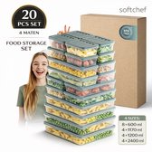 Viola 12-delige vierkante voedselcontainerset (4 x 680 ml 4 x 1250 m