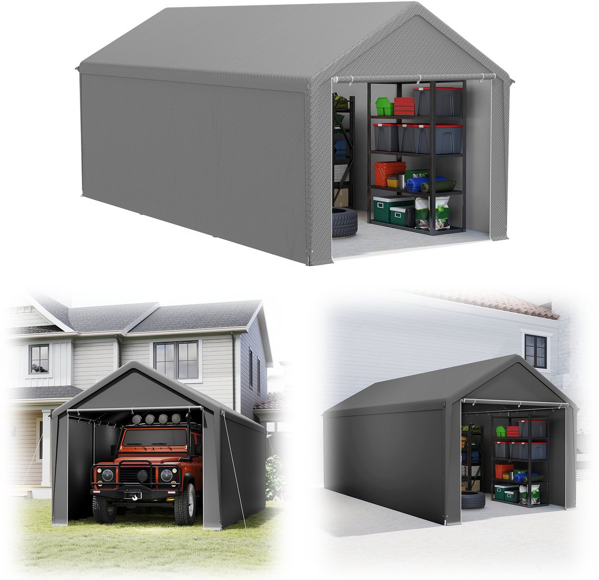Gereedschapsschuur Gereedschapstent 3x6m (18㎡) Vouwpaviljoen UV-Bescherming Garagentent Met Zijwanden & Ventilatieopeningen Waterdicht PE Stof En Metaalframe Buiten Carport Grijs NAIZY