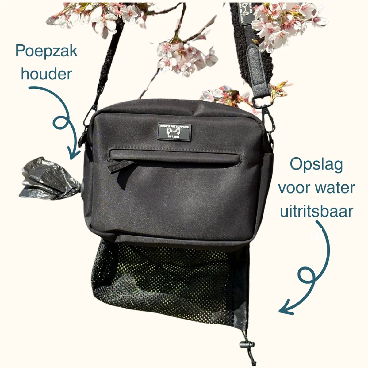 Beloningstas Hond - UNIEK MET WATEROPSLAG - met Poepzakjeshouder & Uitritsbaar Waterflesvak | Pawradise Roar Schouderband – Uitlaattas Waterafstotend – Soof’s Pet Supplies – Hondentas Wandelen