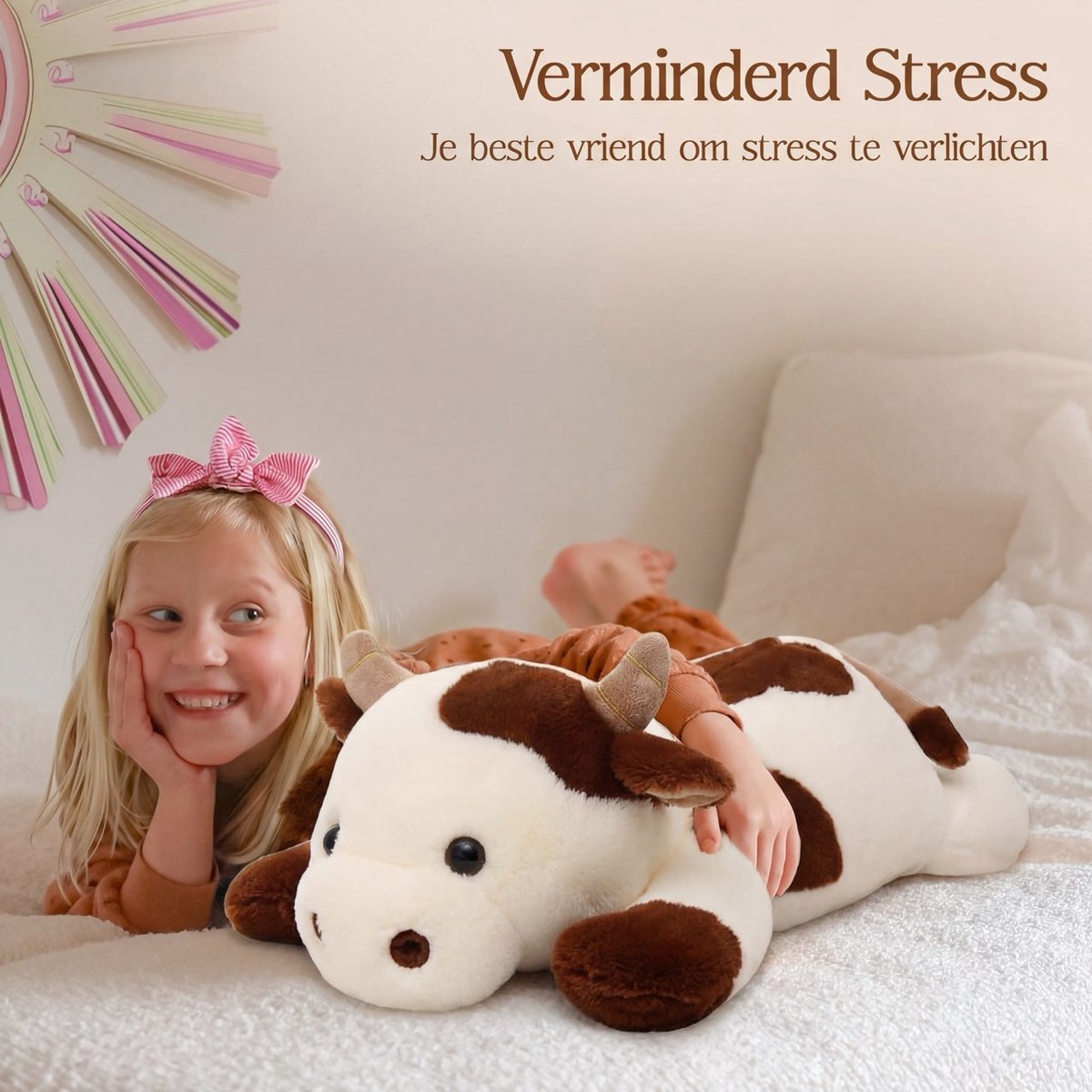 Big Baloo Verzwaringsknuffel Koe 2,5KG/70CM - Verzwaarde Zware Anxiety Knuffel - Weighted stuffed animal voor Kind & Volwassenen — afbeelding 7