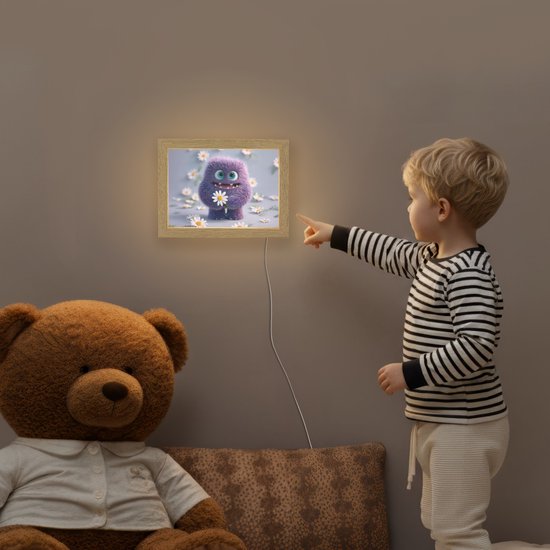 Nachtlampje 20x15 cm - Kinder lampje - Monster - Paars - Madeliefjes - Tafellamp kinderkamer - Slaapkamer lamp - Bedlamp kinderen - Kinderlampje stopcontact - Wandlamp babykamer - Nachtlampjes van QAZQA — afbeelding 5