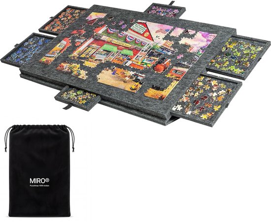 MIRO® Puzzelmap 1000 Stukjes - Puzzelbord Met Opbergsysteem - Puzzelmat - Portapuzzel - Puzzeltafel - Draagbaar - Opvouwbaar - 6 Lades - Grijs