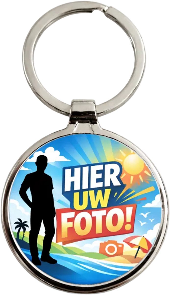 Gepersonaliseerde metalen sleutelhanger met foto en tekst – enkelzijdig bedrukt – rond model