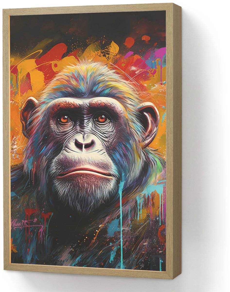 Wandlamp 40x60 cm - Oplaadbaar - Aap - Gorilla - Graffiti - Dieren - Kleuren - Wandlampen 