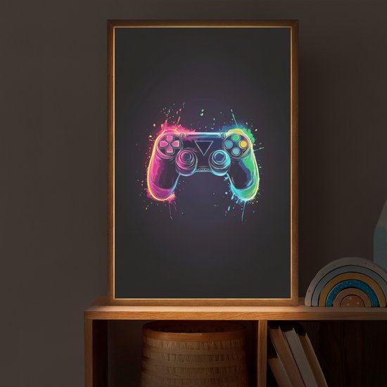 Nachtlampje 40x60 cm - Kinder lamp - Grafisch - Controller - Neon - Verfspatten - Tafellamp kinderkamer draadloos - Slaapkamer lampje - Bedlamp kinderen - Kinderlampje - Wandlamp babykamer - Nachtlampjes van OnlyWow — afbeelding 2