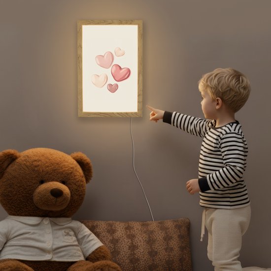 Nachtlampje 20x30 cm - Kinder lampje - Harten - Rood - Roze - Zwevend - Tafellamp kinderkamer - Slaapkamer lamp - Bedlamp kinderen - Kinderlampje stopcontact - Wandlamp babykamer - Nachtlampjes van Merkloos — afbeelding 5