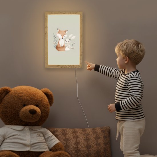 Nachtlampje 20x30 cm - Kinder lampje - Illustratie - Vos - Konijn - Bladeren - Tafellamp kinderkamer - Slaapkamer lamp - Bedlamp kinderen - Kinderlampje stopcontact - Wandlamp babykamer - Nachtlampjes van Merkloos — afbeelding 5