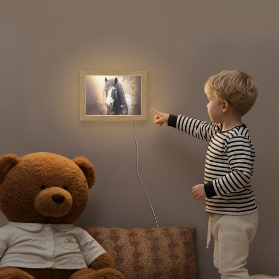 Nachtlampje 20x15 cm - Kinder lamp - Paard - Natuur - Dieren - Bloemen - Paars - Tafellamp kinderkamer - Slaapkamer lamp - Bedlamp kinderen - Kinderlampje stopcontact - Wandlamp babykamer - Nachtlampjes van Merkloos — afbeelding 5