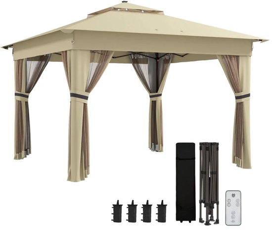 Vervangend dak, paviljoen, 3 x 3 m, waterdicht, stabiel, winterbestendig, 160 g/m², beige, dubbel dak, tuinpaviljoen, vouwpaviljoen, stormbestendig, partytent, reservehoes