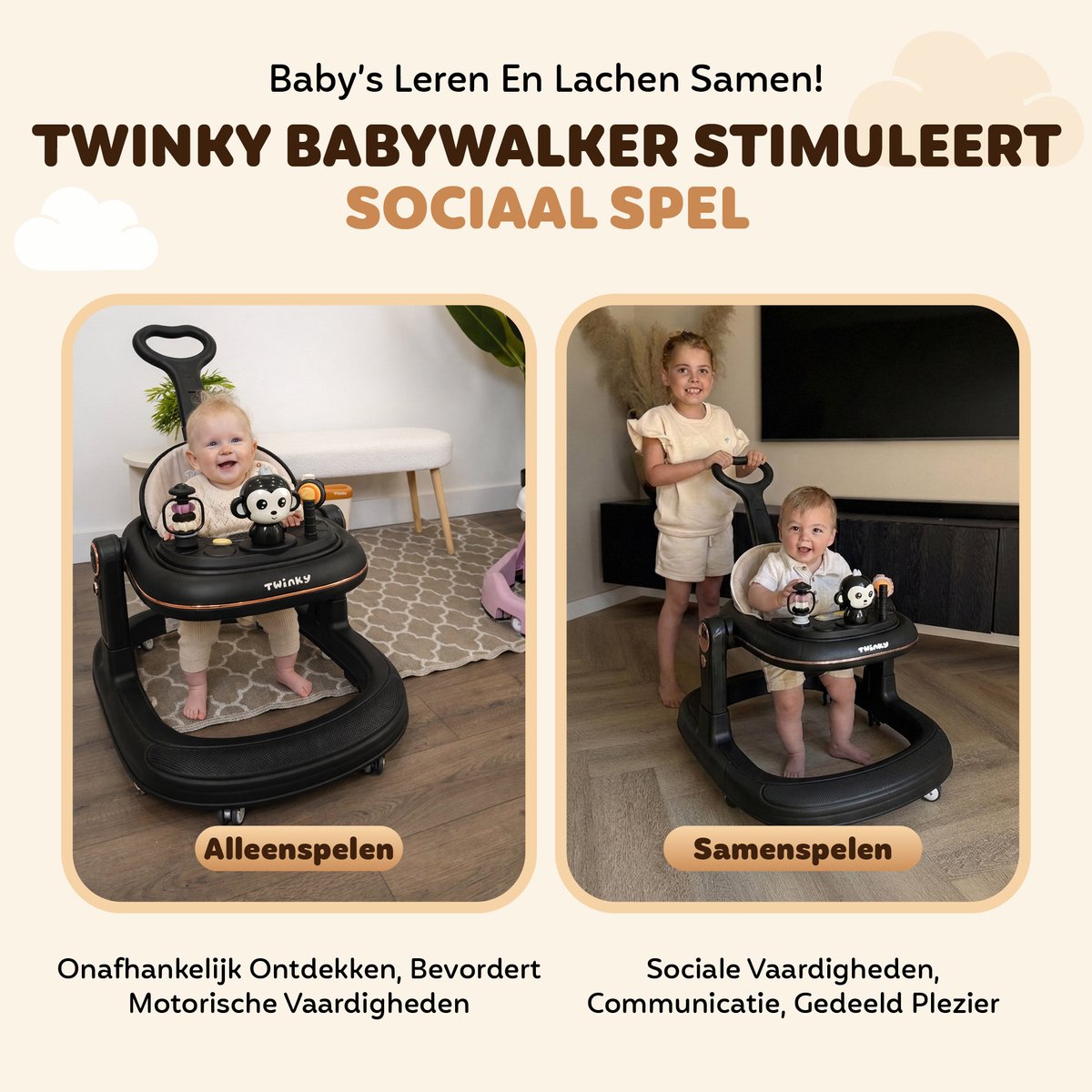Twinky® Babywalker GO - 4-in-1 Loopstoel Baby & Loopwagen met 3-delige speelset – Loopstoeltje & Loopkar Inklapbaar inclusief Voetenmat en Steel – foto 6