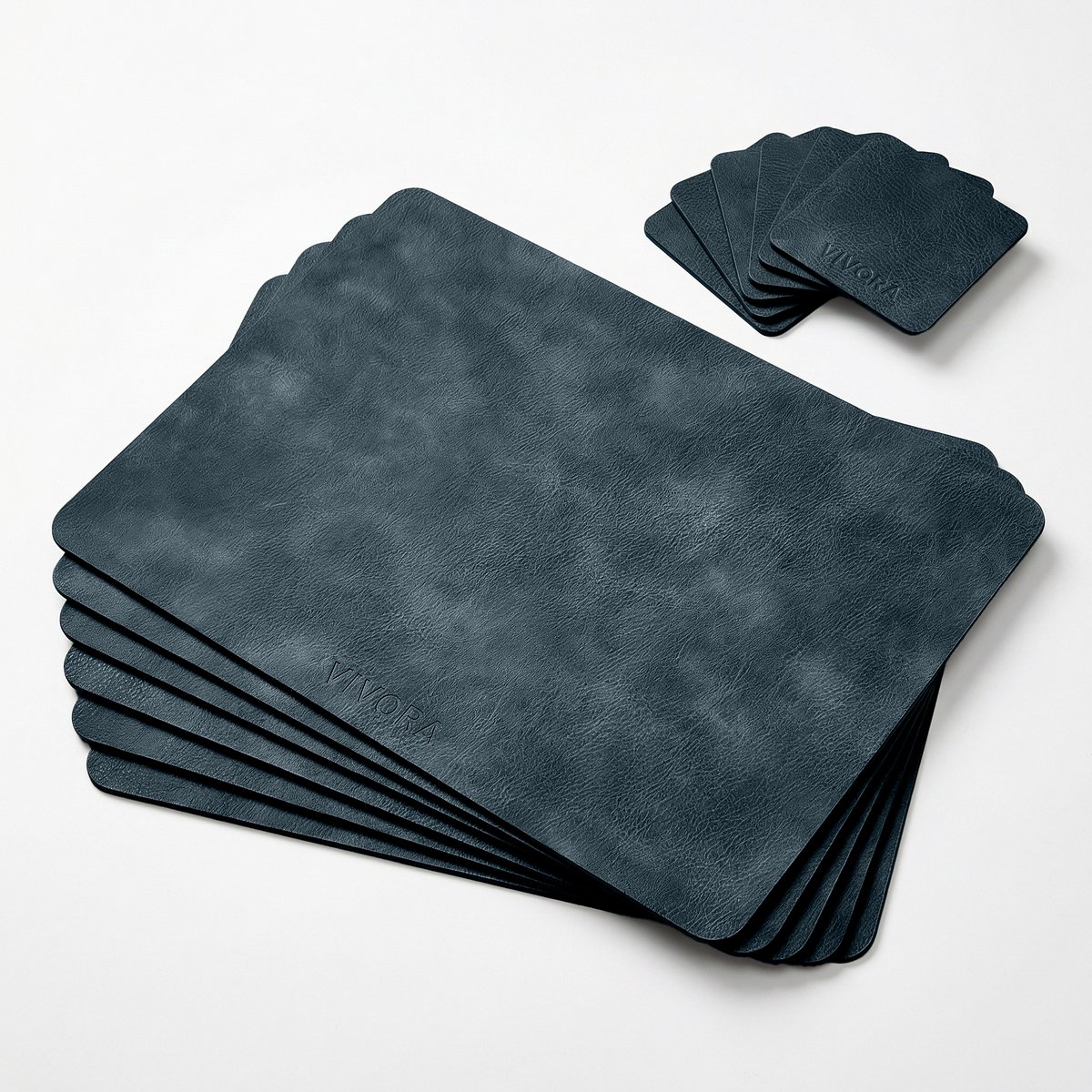 Placemat Set – PU Leer – Rechthoek – Midnight Blue – Set van 6