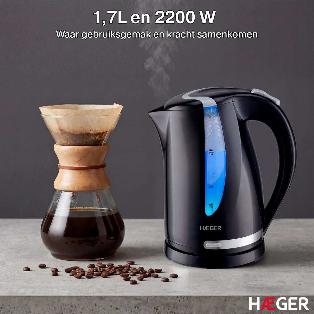 Haeger Blackness Waterkoker - 360° draaibaar - 1.7L - 2200W - Elektrisch - Cool Touch - Zwart — afbeelding 6