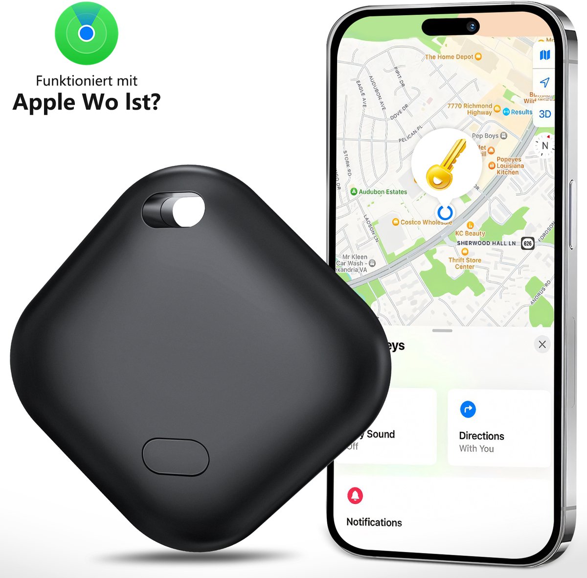 Rayofi Air Tag-Bluetooth Tracker & KeyFinder - Werkt met Apple Find My & Android Find My Device - Tracker Apple iPhone & Android - Zwart