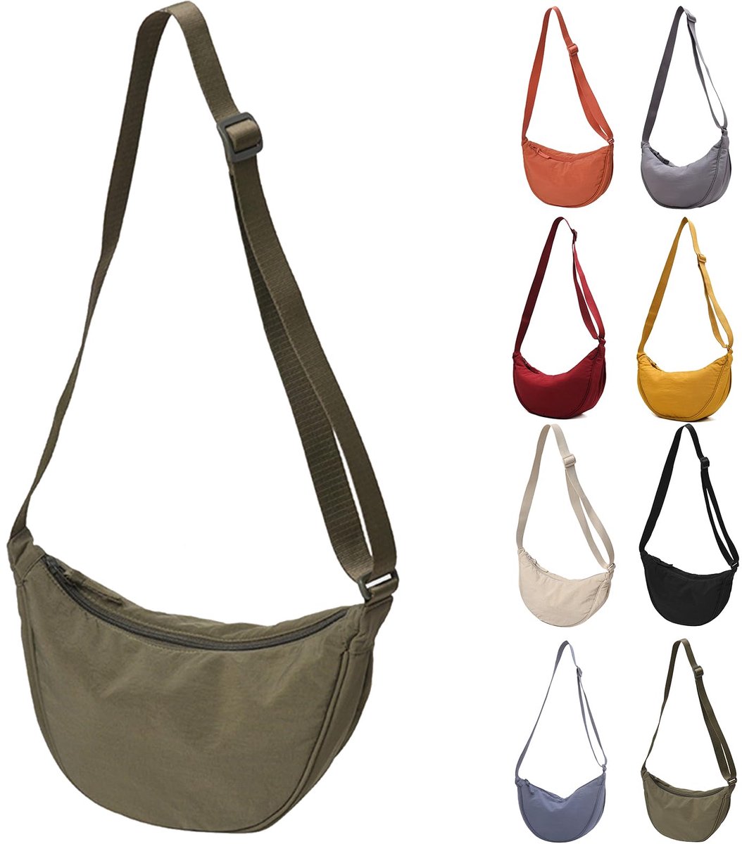 Kraftverdia - Dames halvemaan crossbody tas – Halvemaan tas met afneembare verstelbare schouderriem – Nylon dumpling schoudertas voor reizen en uitgaan - Groen