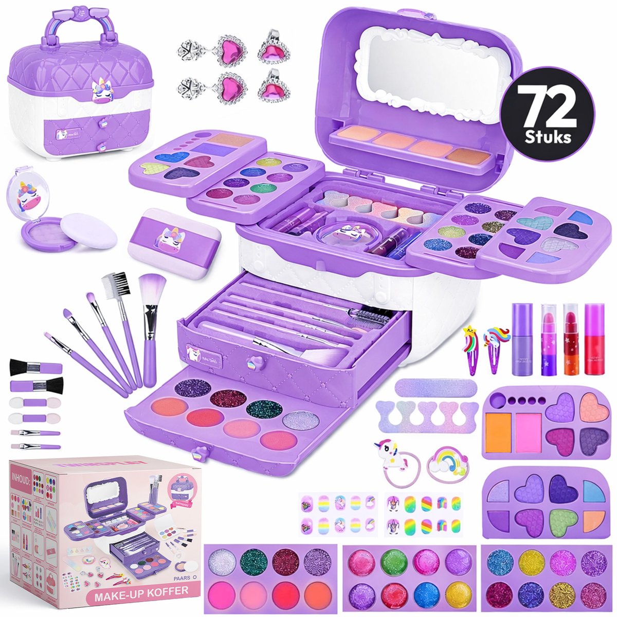 Twinsplay kinder make up - 72 Stuks - kinder make up koffer - kinder make up meisje - kinder make up tafel - kinder make up speelgoed - kinder make up set - kinder lippenstift - Paars