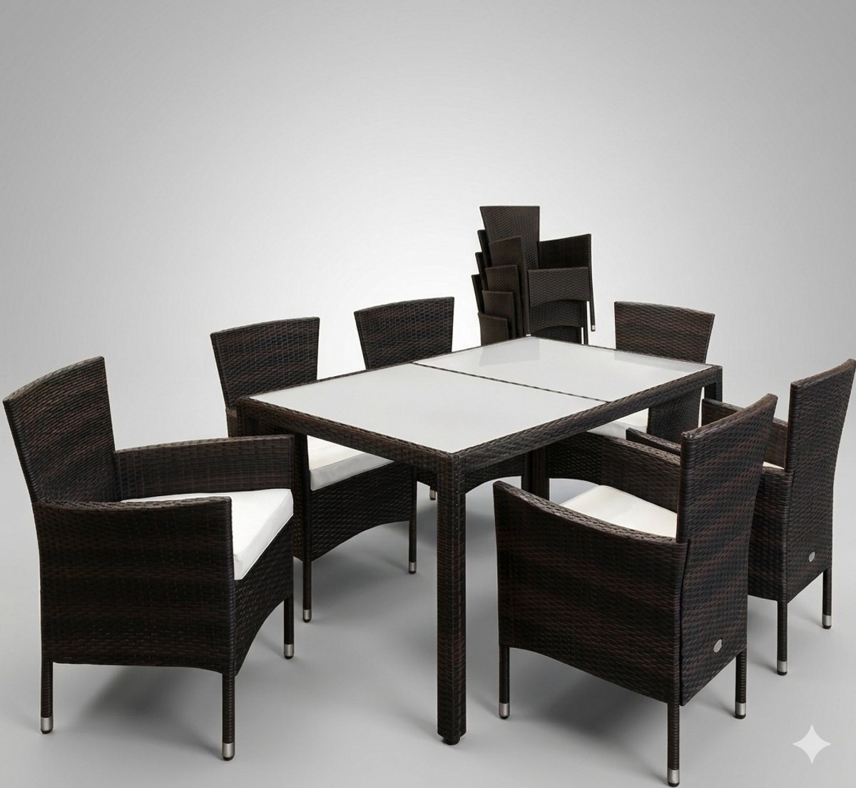 Polyrattan 7-delige Tuinset 150x90 cm met Tafel en 6 Stapelbare Stoelen Inclusief Kussens en Veiligheidsglas Bruin Outdoor Tuinmeubelset House&Garden
