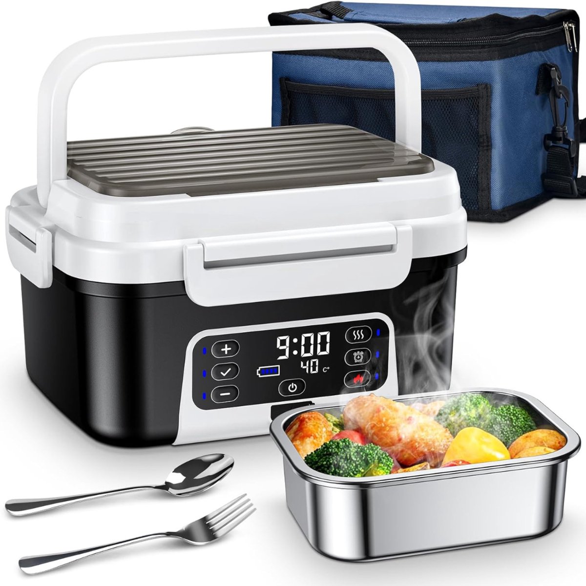 CLVP® Elektrische Lunchbox - Broodtrommel Elektrisch - Zwart en Wit
