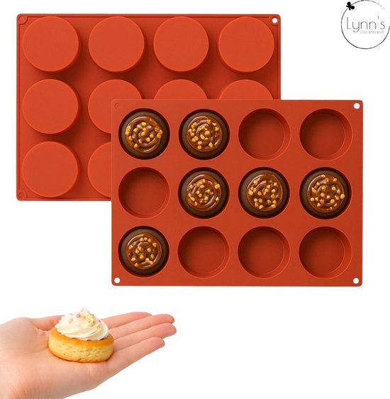 Moule à pâtisserie en Siliconen - 15 cavités rondes de 4 cm - Cupcake, chocolat, petits fours, muffin, pain, pâtisserie, gâteau, biscuit, pudding, savon, etc. - Passe au four, koelkast, congélateur, micro-ondes, etc.