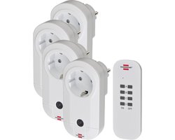 Brennenstuhl draadloze Schakelaarset RC CE1 4001, set van 4 draadloze Stopcontacten (voor binnen, met handzender en hogere contactbescherming) wit