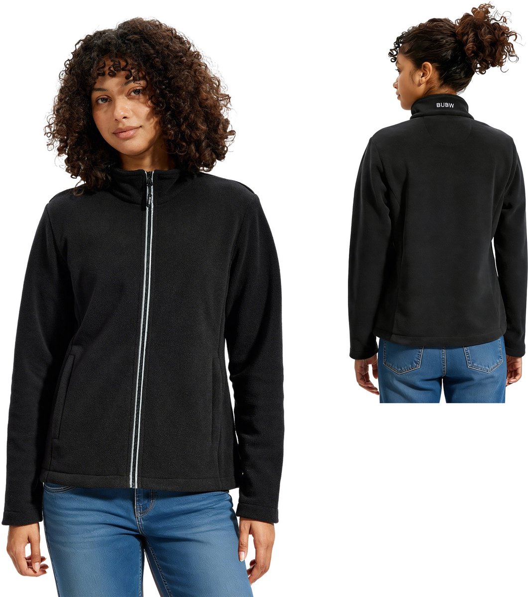 BUBW® Windjack Outdoorjas Dames Lichtgewicht Winddicht & Warme Fleece Jas Zwart