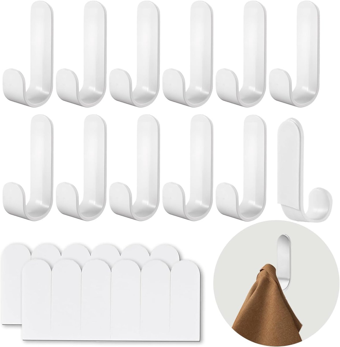 Haken Set - Ophanghaken - Keuken Badkamer - Waterdicht J-vorm - 12 Stuks - Wit
