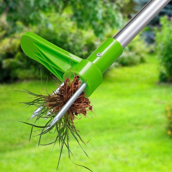 Handmatige Onkruidwieder - Tuin Wieden Tool - Onkruid Verwijderen - Stabiele Staande Werking - Lange Handgreep - Groen Zilver — afbeelding 2