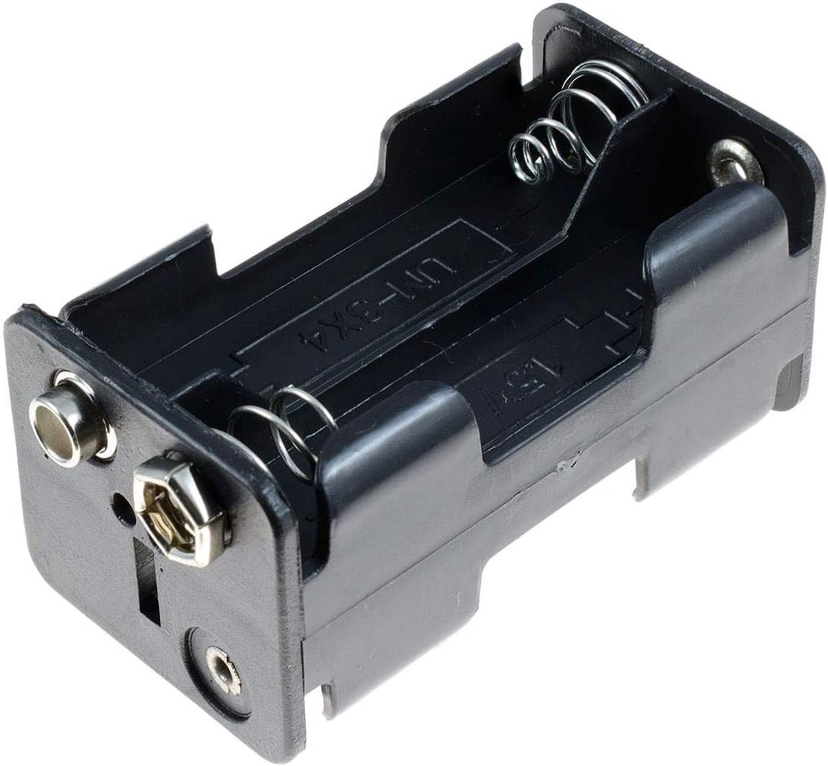 Batterij Houder - Batterij Box - Stroom Leveren - Drukknop Contacten - 4 Batterijen - Zwart