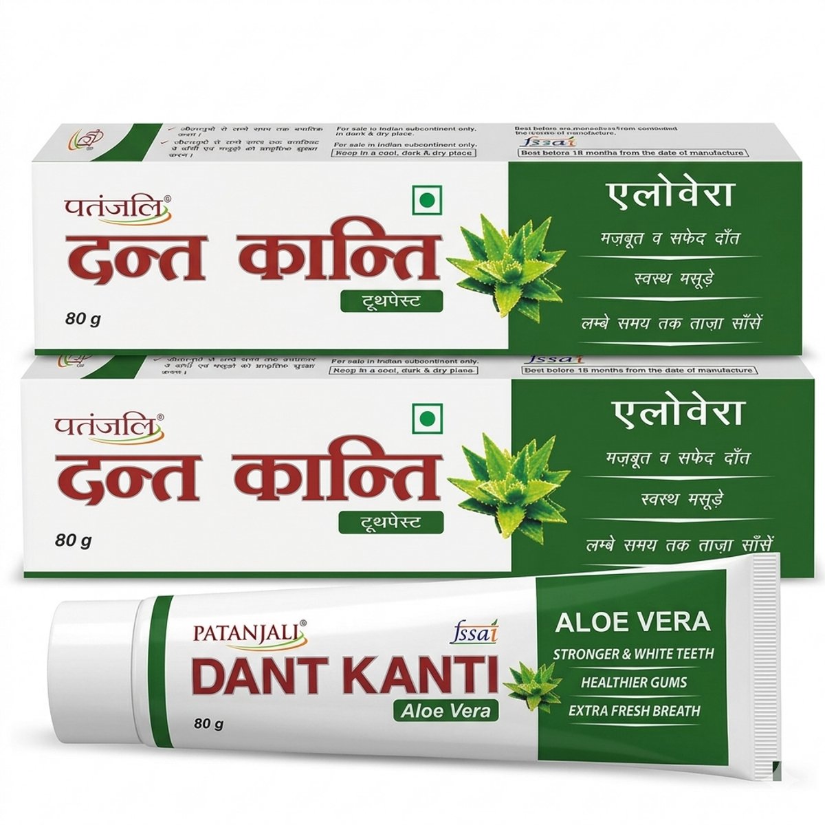 Patanjali Dant Kanti Aloë Vera Tandpasta - Natuurlijke Kruidenformule voor Complete Mondverzorging, Frisheid en Gezond Tandvlees - 80g
