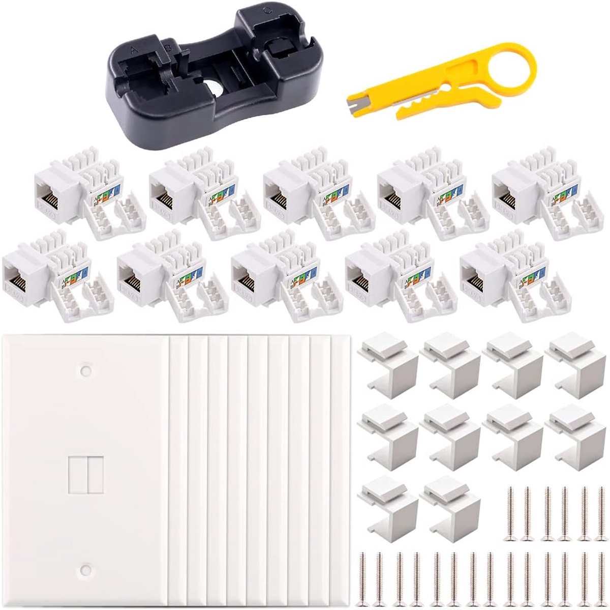 Keystone Jack Set - RJ45 Modules - Netwerk Installatie - 32 Delig Compleet - Cat6 Compatibel - Wit