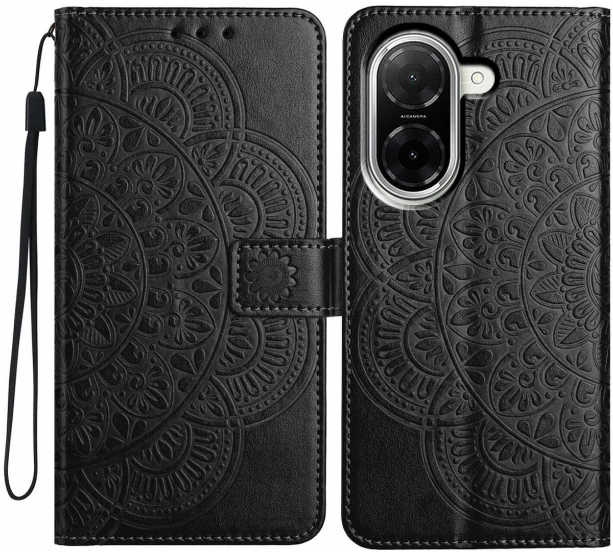 Mandala Book Case Geschikt voor Xiaomi Redmi A5 4G - Hoesje met Pasjeshouder Zwart