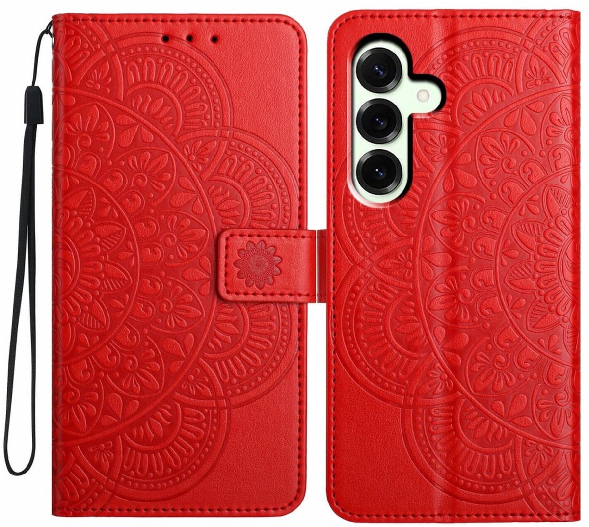 Mandala Book Case Geschikt voor Samsung Galaxy A17 / A26 - Hoesje met Pasjeshouder Rood