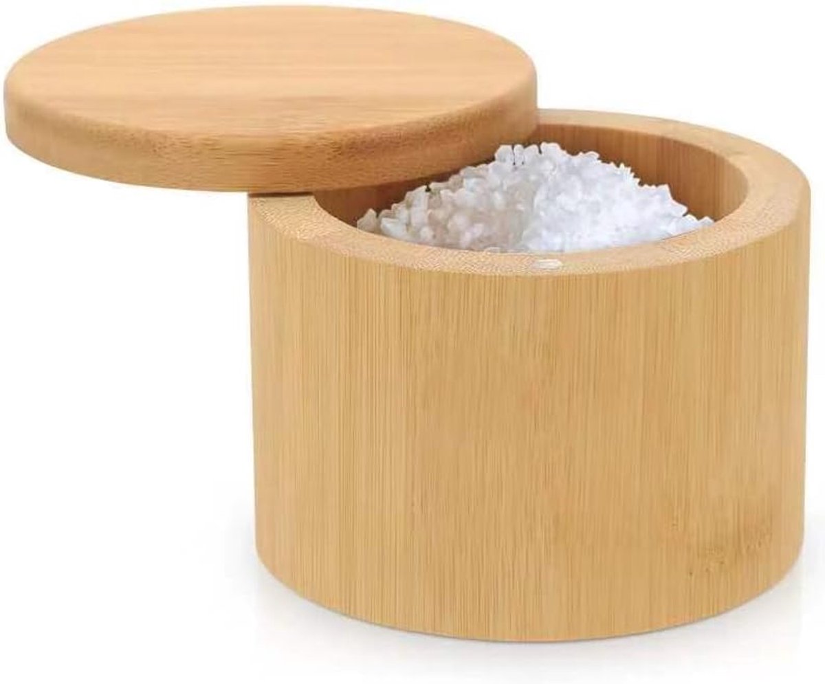 Bamboe Zoutbakje met Magnetisch Deksel - 180ml - Voor Zout, Peper & Kruiden - Natuurlijk Hout