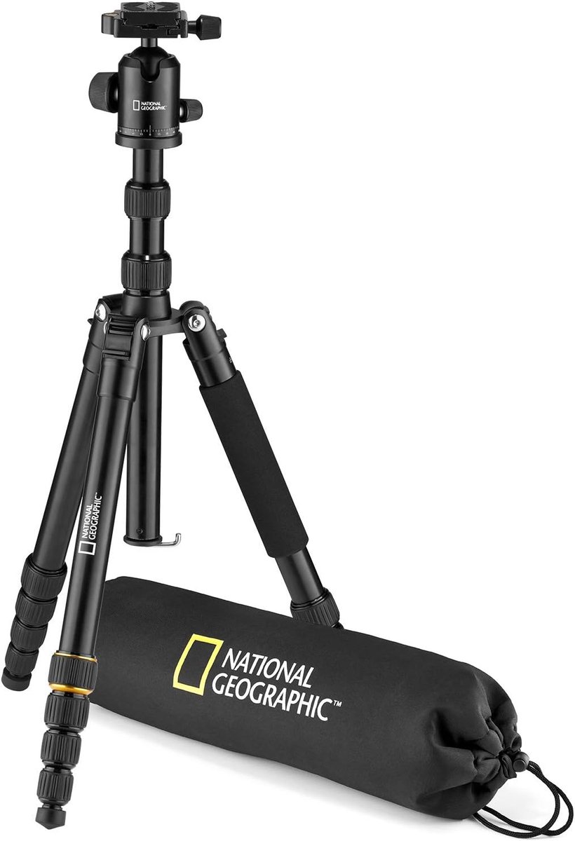 Reisstatief Aluminium - Fotografisch Statief - Stabiliteit Buiten - Geïntegreerde Monopod - 158cm Hoog 37cm Gevouwen - Zwart