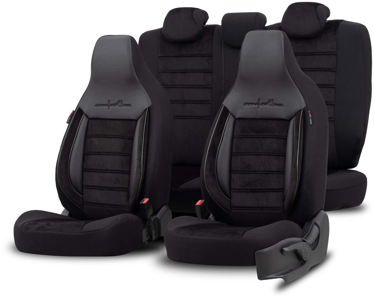 Stoelhoezen Comfortline City - luxe kunstleer met suede (complete set, past in auto's met vaste of geintegreerde hoofdsteun) -