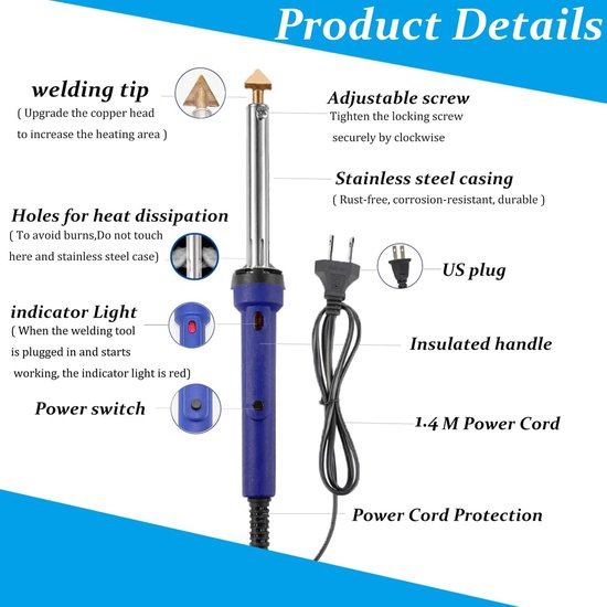 Kunststof Lasser Kit - Soldeerbout Set - Oppervlakte Reparatie - 100W Krachtige Reparatie - 56 Lasstaven van Merkloos — afbeelding 4