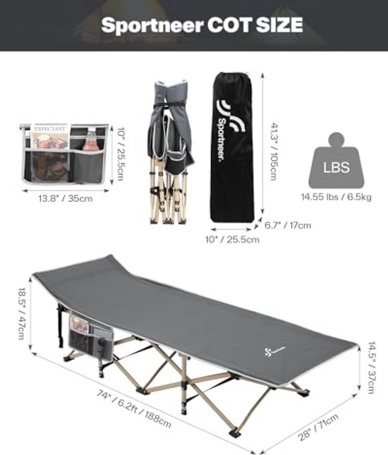 Opklapbaar veldbed met matras - Extra breed logeerbed voor binnen en buiten - 188x71 cm - Draagbaar en stevig van Merkloos — afbeelding 4