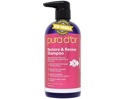 PURA D'OR Restore & Renew Shampoo 473ml – Beschermt Gekleurd Haar & Extensions – Met Aloë Vera, Rozemarijn & Duindoorn Olie – Herstel & Hydratatie
