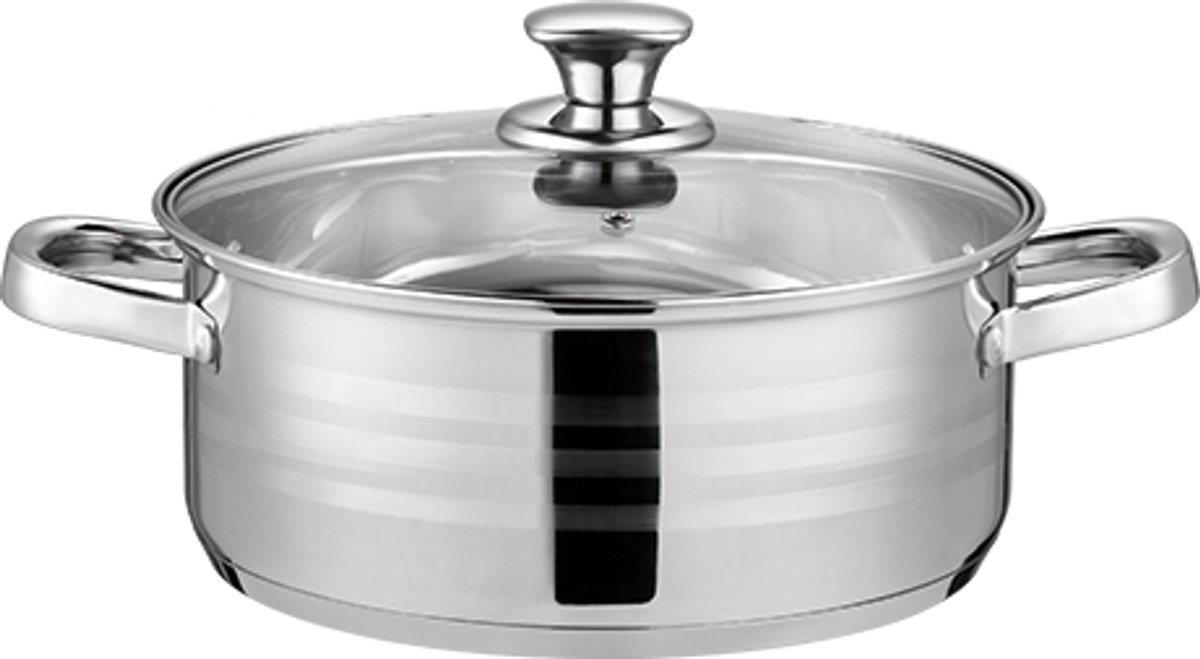 Swiss Haus® NC24LP Hapjespan Met Deksel - Ø24cm / 4.5L - Geschikt Voor Inductie & Alle Warmtebronnen - Vaatwasserbestendig - Ovenbestendig - RVS