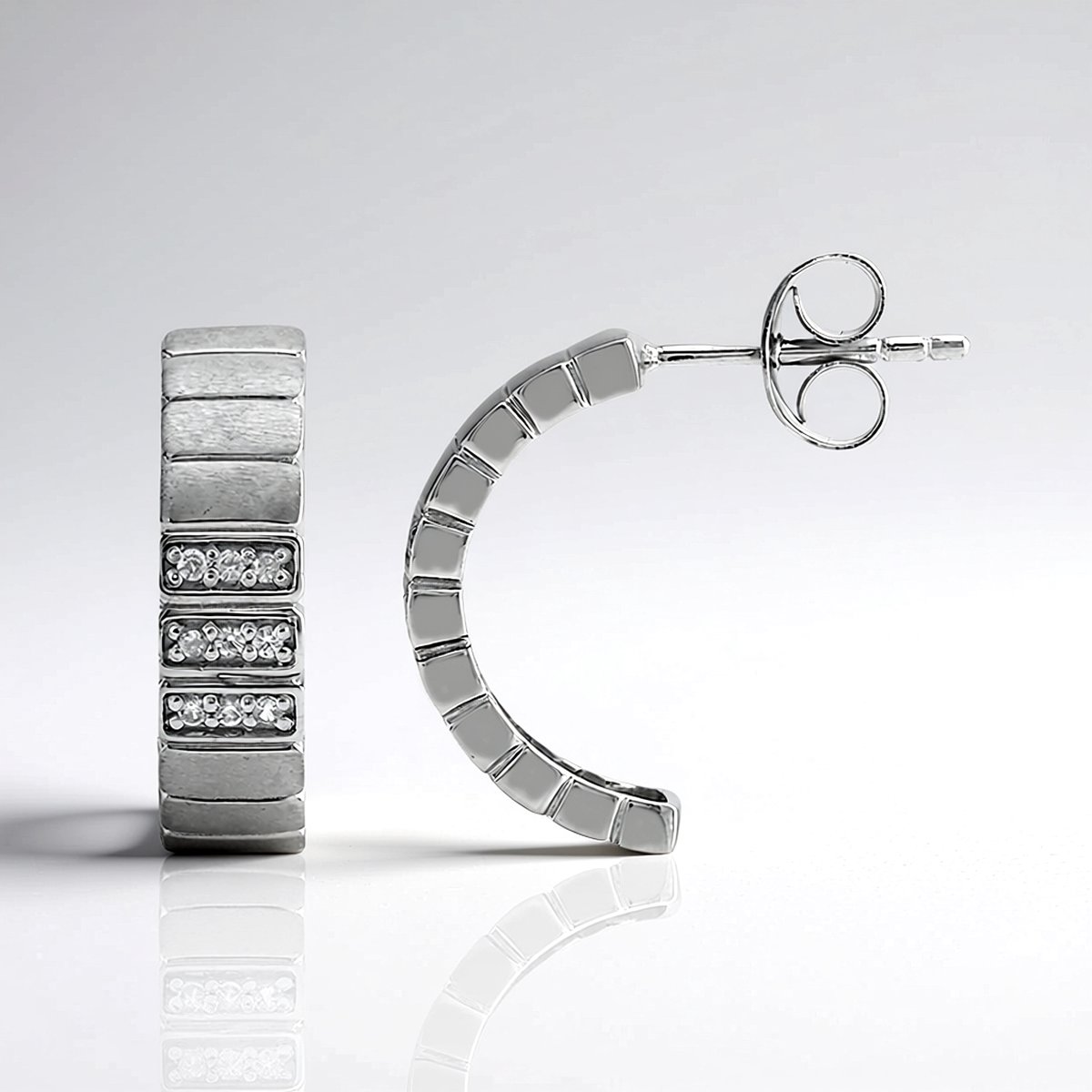Cavill - 925 Sterling Zilver Oorbellen - 18 Cambodjaanse Zirkonen 0,171 ct Rond 18 mm - Elegante Sprankelende Oorbellen