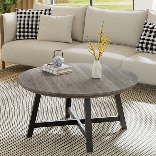 Relaxdays bijzettafel set van 2, woonkamertafel van hout, tafelblad doorsnede 48 & 40 cm, salontafel, mat grijs