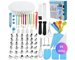 Janse® Taart decoratie set 66 delig - Cake set - Bakken - Bakspullen - Taart accessoires - Bakset - Spuitmondjes - Spuitzakken - Cupcakes - Taarten - Taartstandaard - Taartplateau - Decoratie set - Cake decoreren