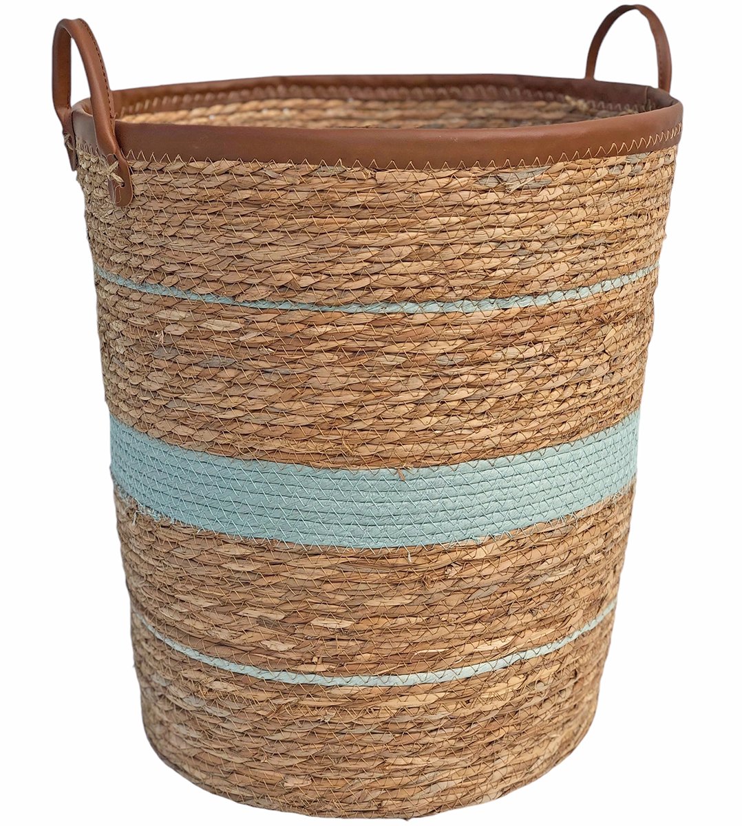 Lavandoux - Wasmand - Zeegras - Naturel en Blauw - M: Ø40 x H45 cm
