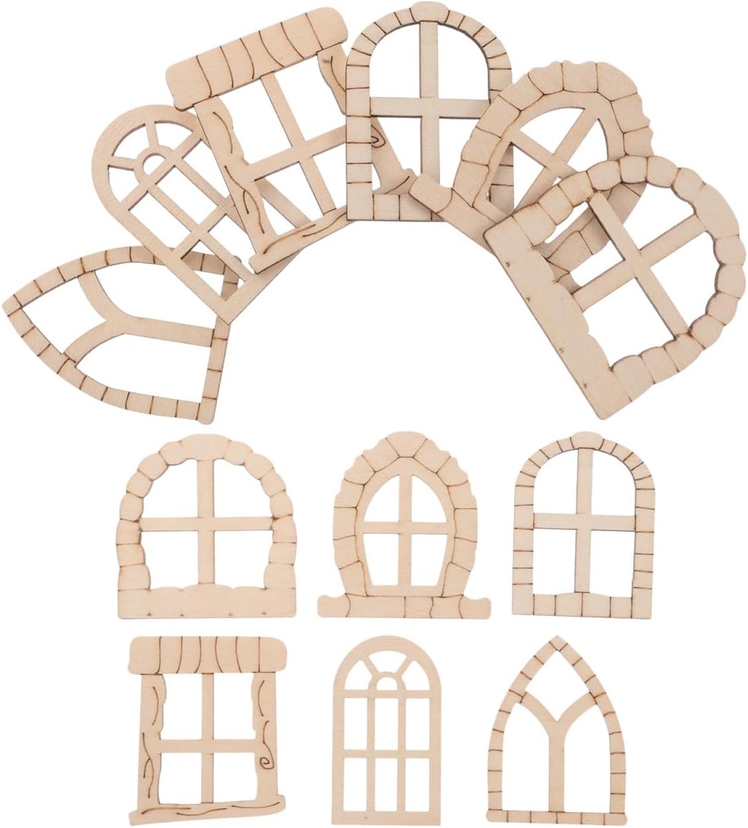 Mini Vensteraccessoires - Sprookjestuin Decoratie - Creatief Knutselen - Onafgewerkt Hout - 5 9 x 5 5 cm - Kaki